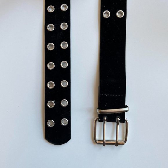 Y2K 2000s round studded black and silver velour grunge emo belt - Picture 5 of 8